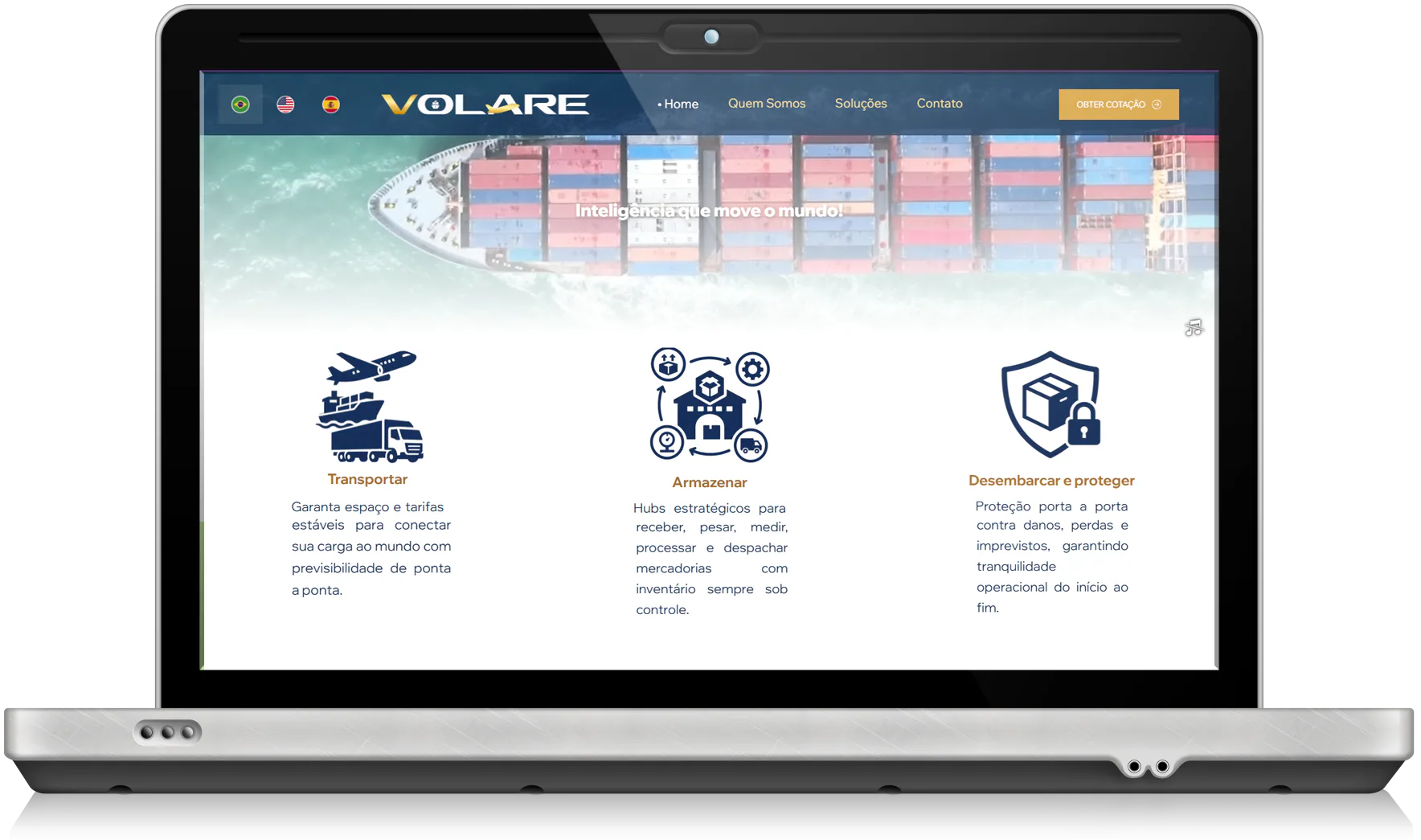 Site da Volare Logística exibido em um laptop
